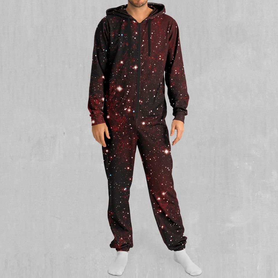 Crimson Space Outer Space Galaxy Adult  Zip Up Jumpsuit Pajamas