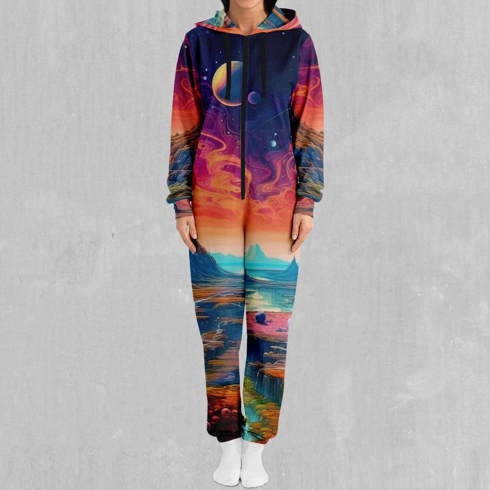 Astral Odyssey Outer Space Galaxy Adult  Zip Up Jumpsuit Pajamas