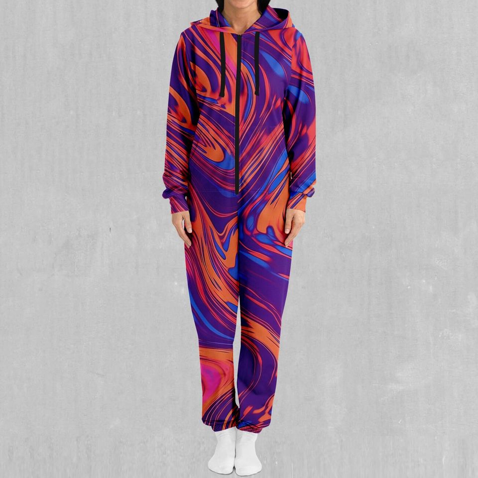 Luminous Mixture Psychedelic Colorful Adult  Zip Up Jumpsuit Pajamas