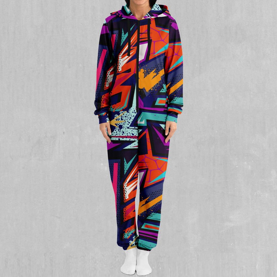 Tectonic Abstract Adult  Zip Up Jumpsuit Pajamas