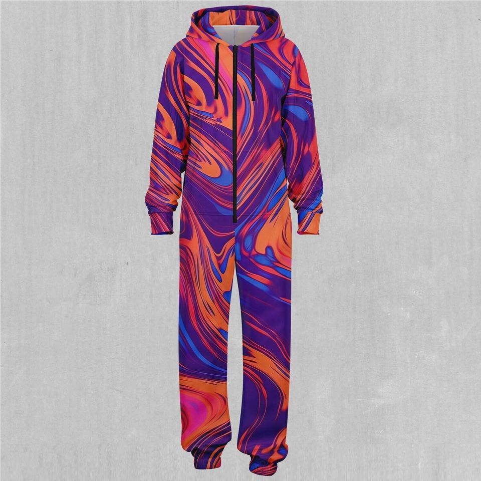 Luminous Mixture Psychedelic Colorful Adult  Zip Up Jumpsuit Pajamas