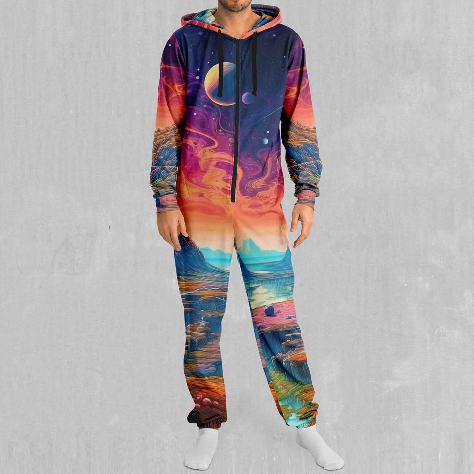 Astral Odyssey Outer Space Galaxy Adult  Zip Up Jumpsuit Pajamas