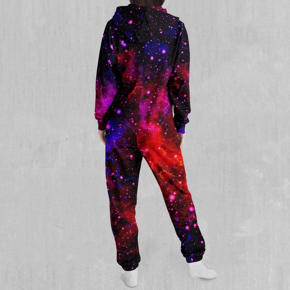 Electric Galaxy Outer Space Galaxy Adult  Zip Up Jumpsuit Pajamas