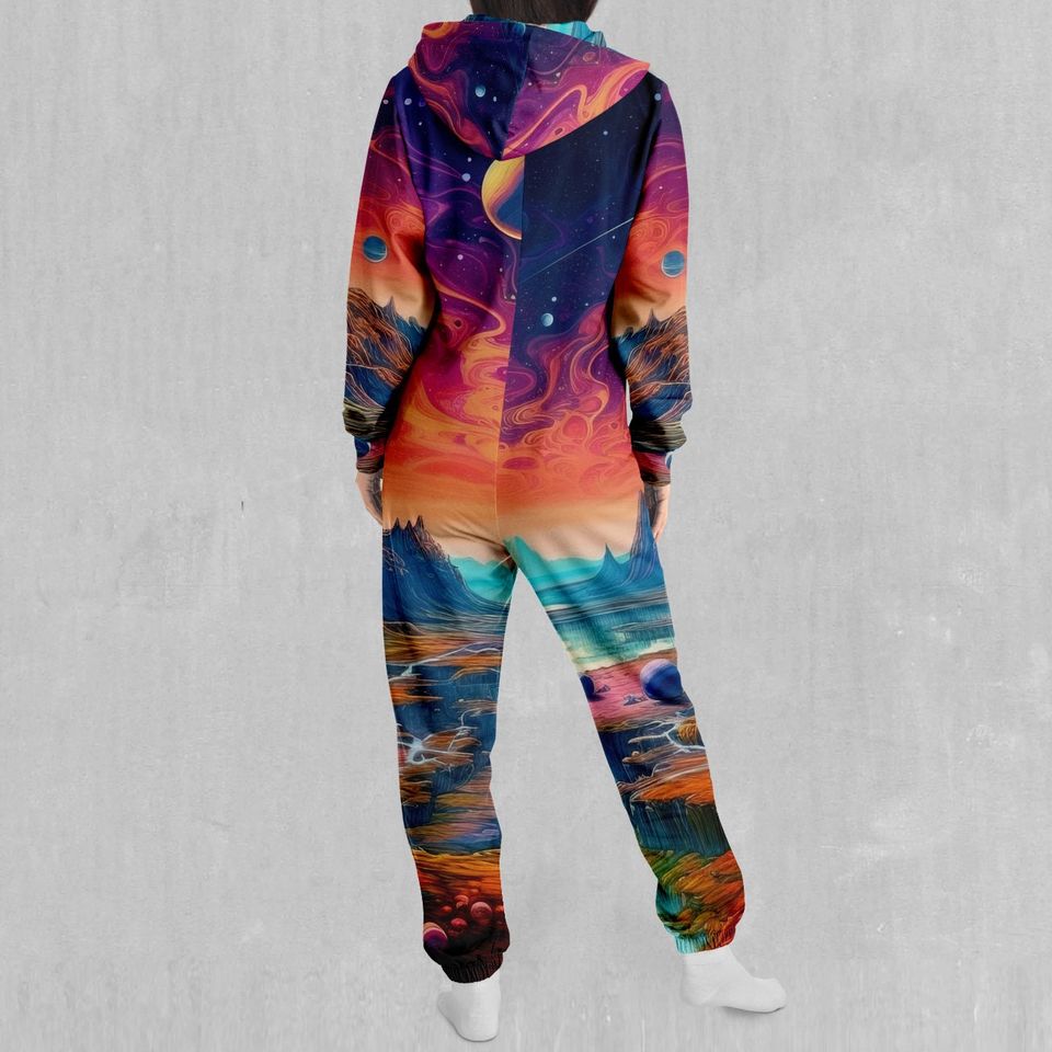 Astral Odyssey Outer Space Galaxy Adult  Zip Up Jumpsuit Pajamas