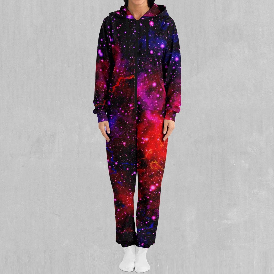 Electric Galaxy Outer Space Galaxy Adult  Zip Up Jumpsuit Pajamas