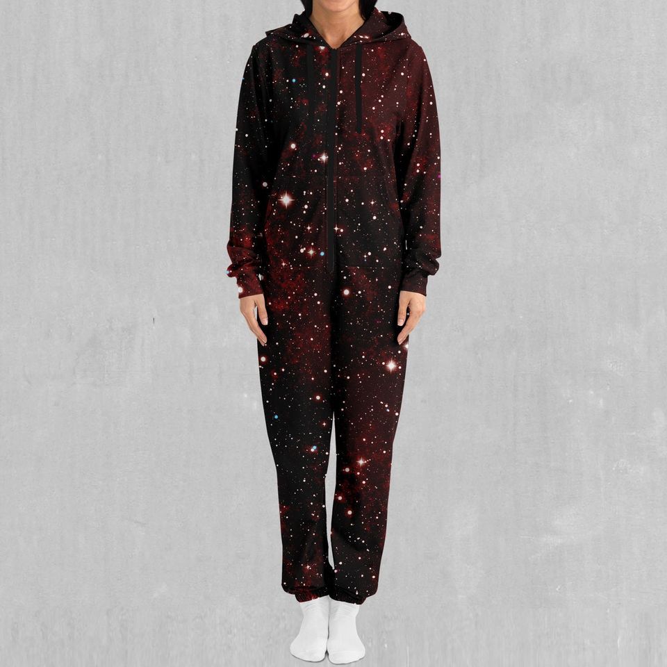 Crimson Space Outer Space Galaxy Adult  Zip Up Jumpsuit Pajamas