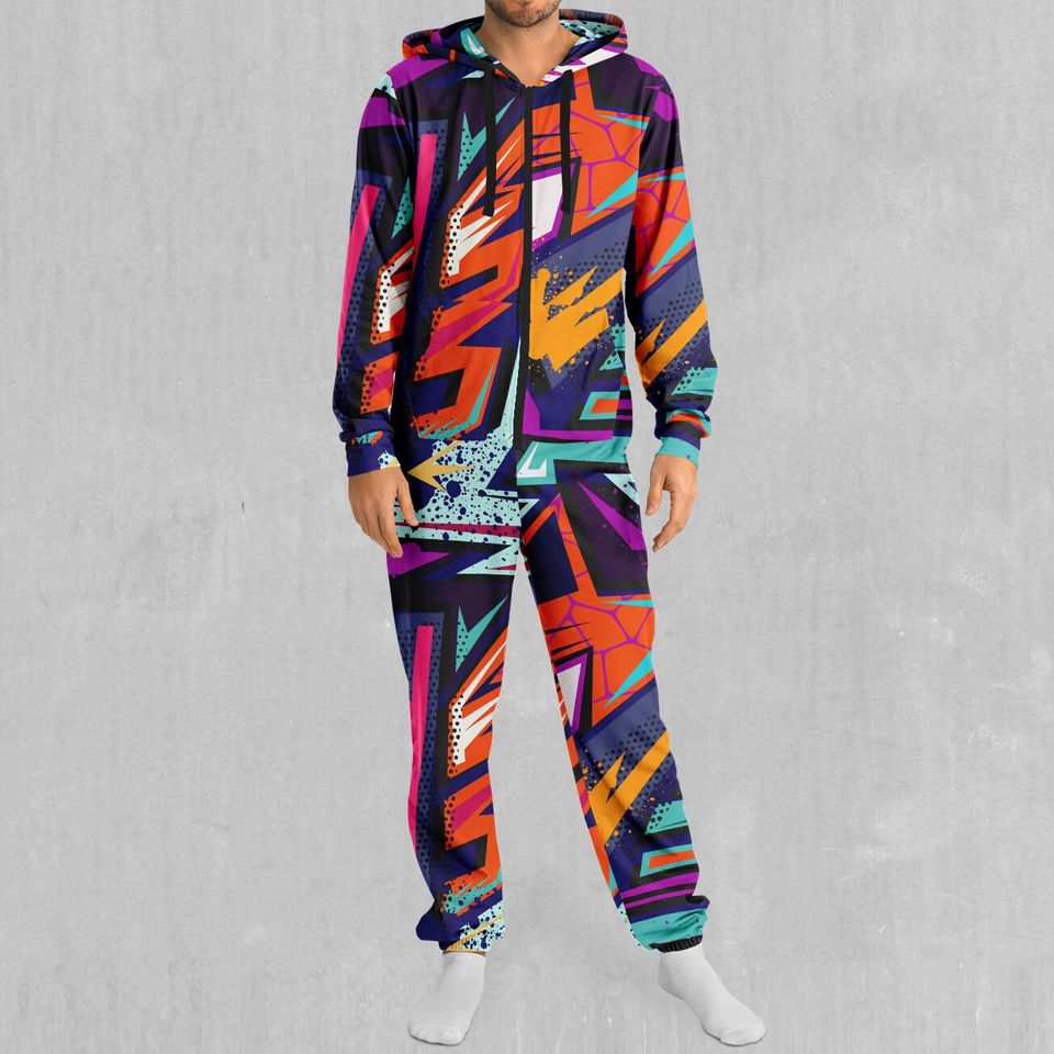 Tectonic Abstract Adult  Zip Up Jumpsuit Pajamas