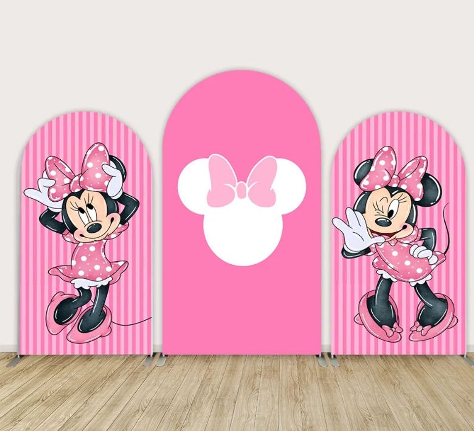 Minnie Mouse Pink Arch Backdrop Cover, Kids Birthday Party Decor