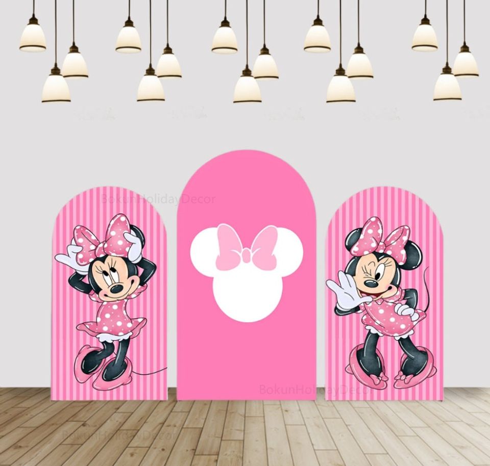 Minnie Mouse Pink Arch Backdrop Cover, Kids Birthday Party Decor