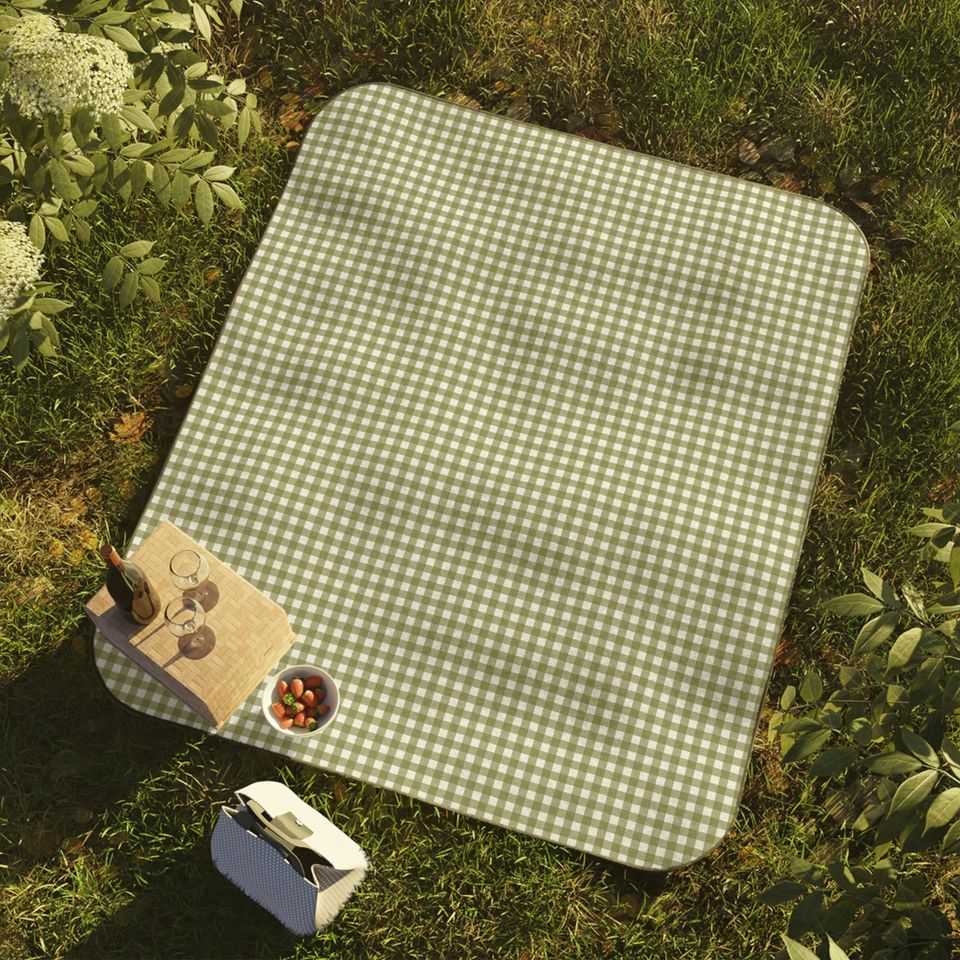 Sage Green Gingham Picnic Matsl Vintage Themed Picnic Matsl Rainbow Picnic