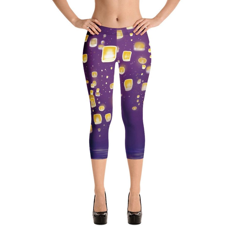 Tangled Rapunzel leggings, Floating lights Capri Leggings for women