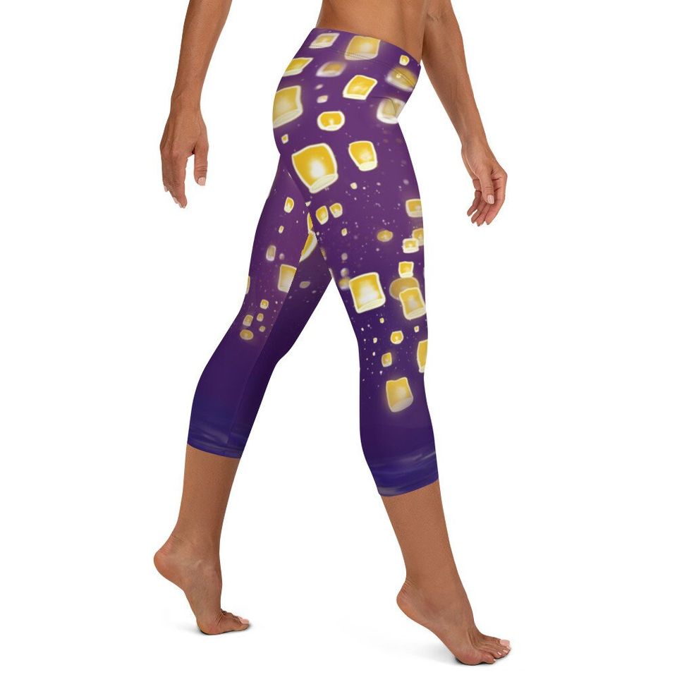 Tangled Rapunzel leggings, Floating lights Capri Leggings for women