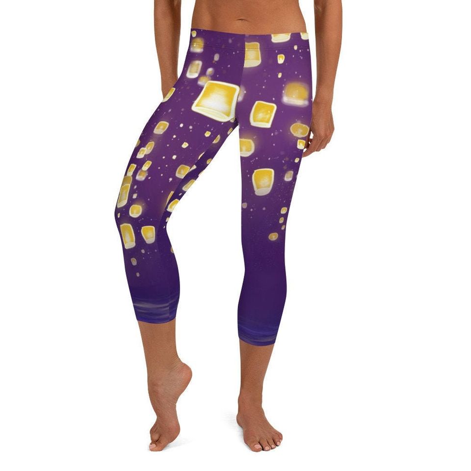 Tangled Rapunzel leggings, Floating lights Capri Leggings for women