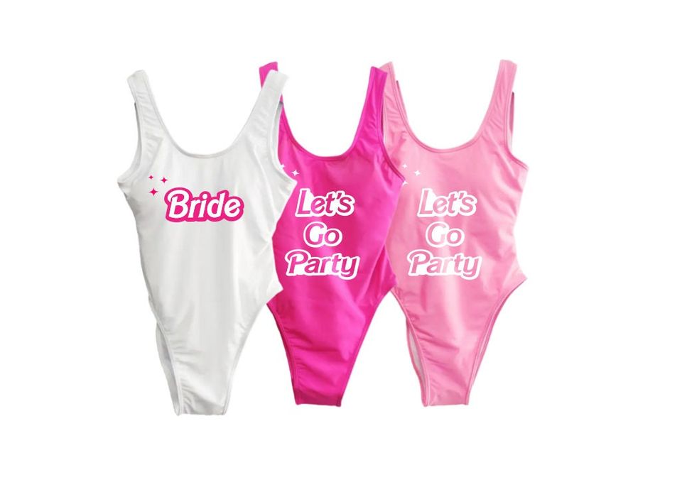 Lets Go party Swimsuits, Bachelorette Bathing Suits, Bride Swim Suit
