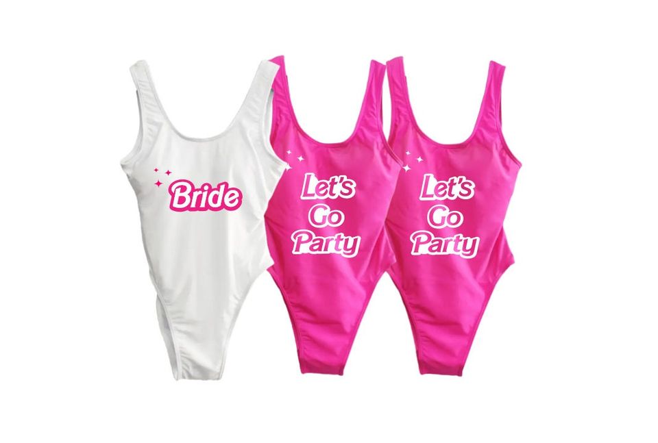 Lets Go party Swimsuits, Bachelorette Bathing Suits, Bride Swim Suit