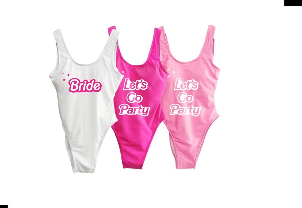 Lets Go party Swimsuits, Bachelorette Bathing Suits, Bride Swim Suit