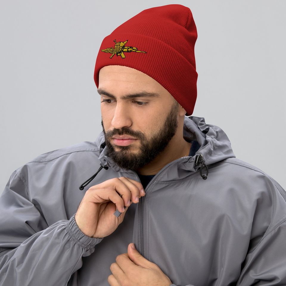 USMC Force Recon Emblem  FORECON Recon Jack Flag Design  U.S. Marine Corps Special Operations Logo Embroidered Cuffed Beanie
