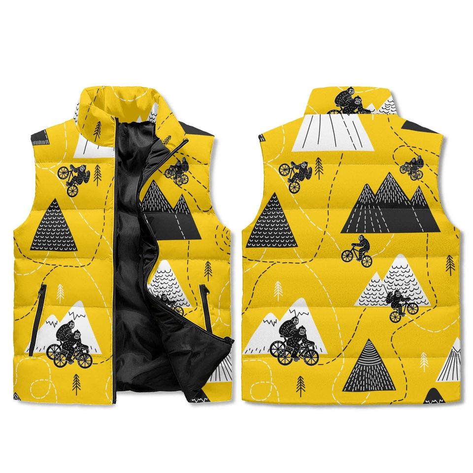 Yellow MTB Print Puffer Vest Unisex Mountain Bike Outerwear