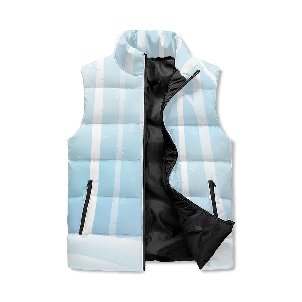 Winter Tree Puffer Vest Unisex Light Blue Snowy Forest Print