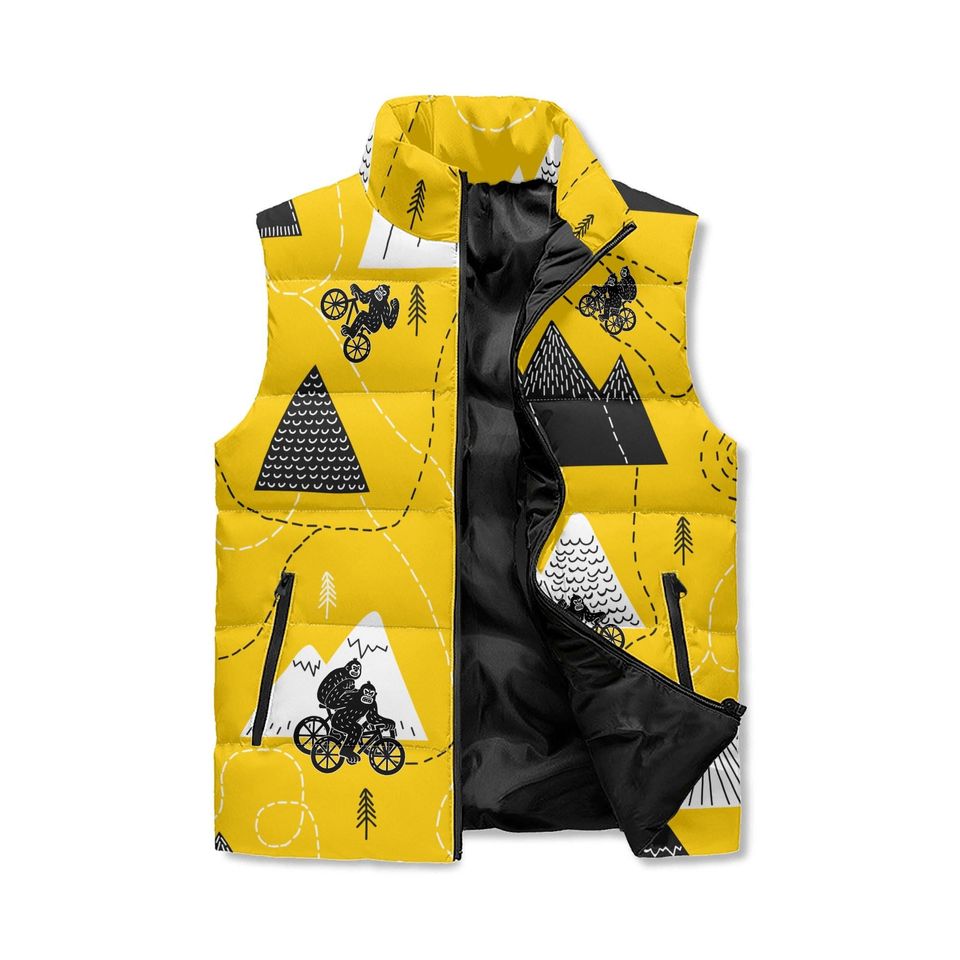 Yellow MTB Print Puffer Vest Unisex Mountain Bike Outerwear
