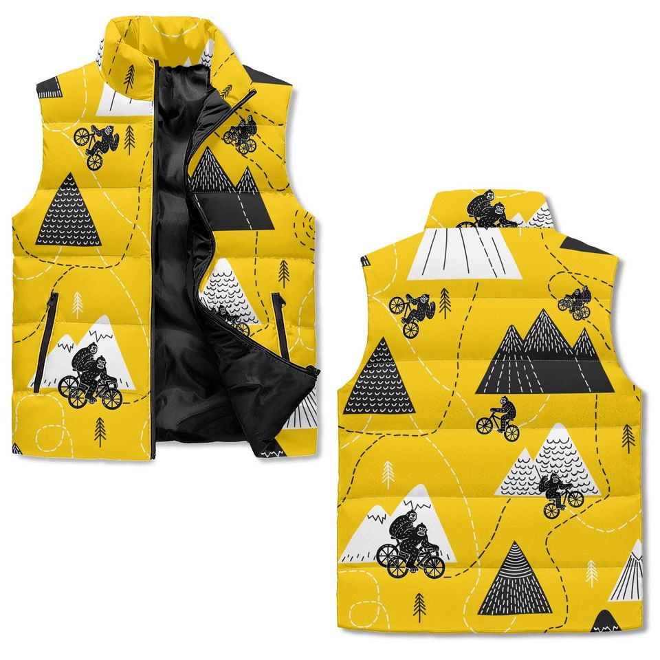 Yellow MTB Print Puffer Vest Unisex Mountain Bike Outerwear