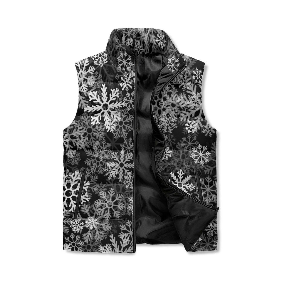 Black and White Snowflake Puffer Vest  Custom Color Option