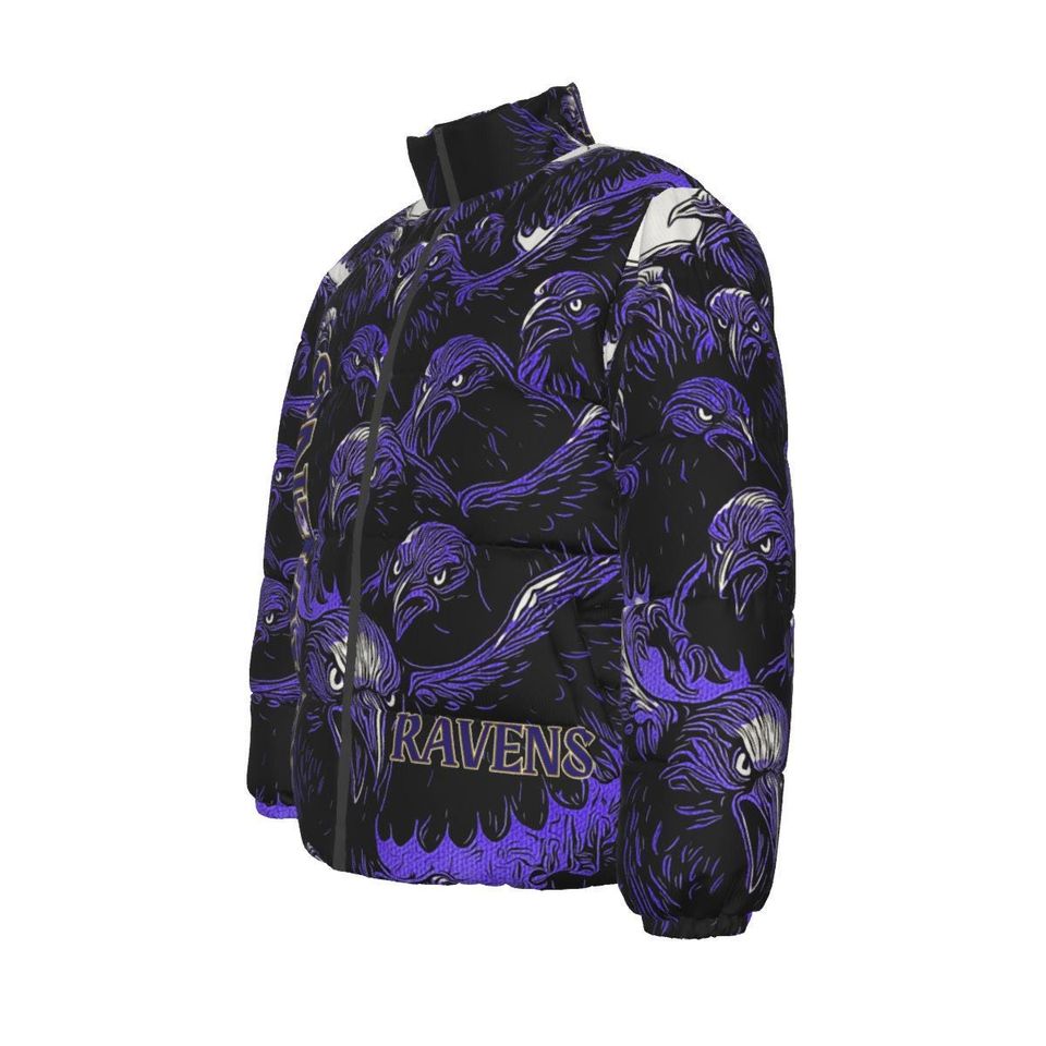 Ravens Swarm Down Jacket - All Over Print Unisex Winter Puffer Coat