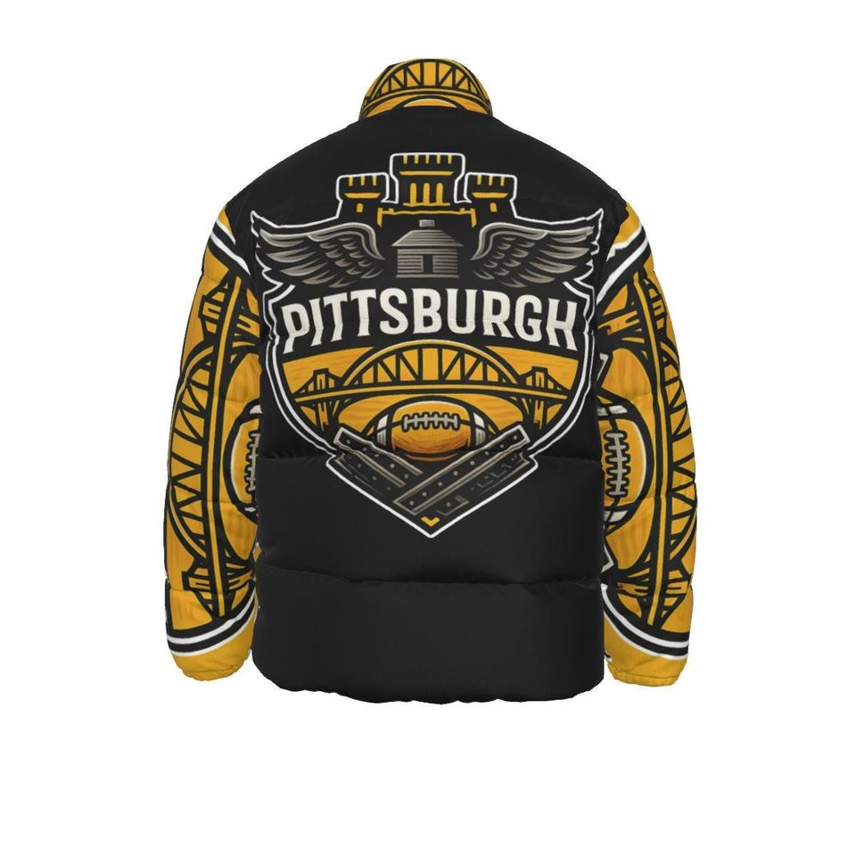 Pittsburgh Fan Puffer Jacket Black & Gold Winter Coat