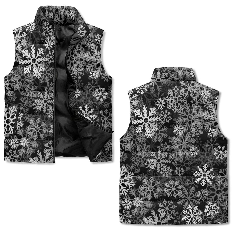 Black and White Snowflake Puffer Vest  Custom Color Option