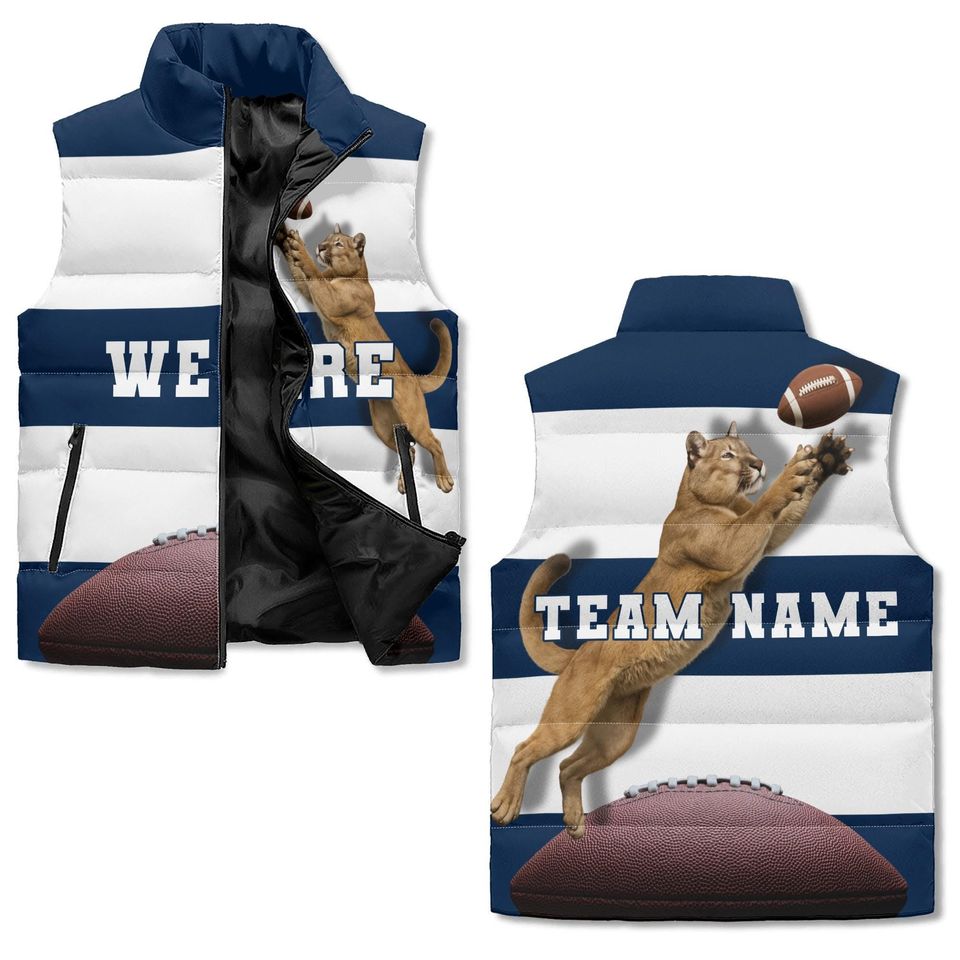 Customizable Puffer Vest - Mountain Lion Football Team Colors