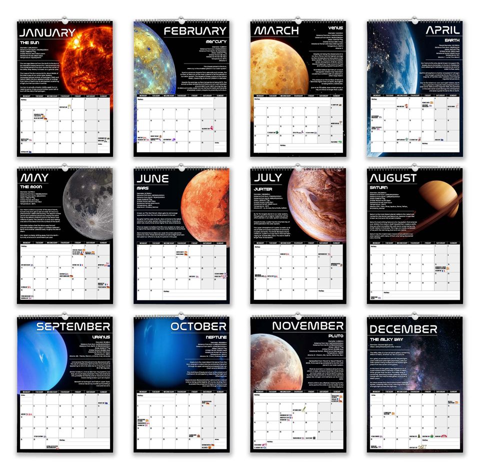 2026 Space Vertical Wall Calendar – Educational Solar System Gift