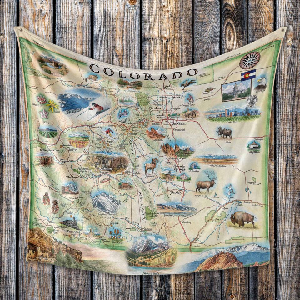 Colorado State Map Fleece Blanket - Soft, Cozy, and Warm Throw