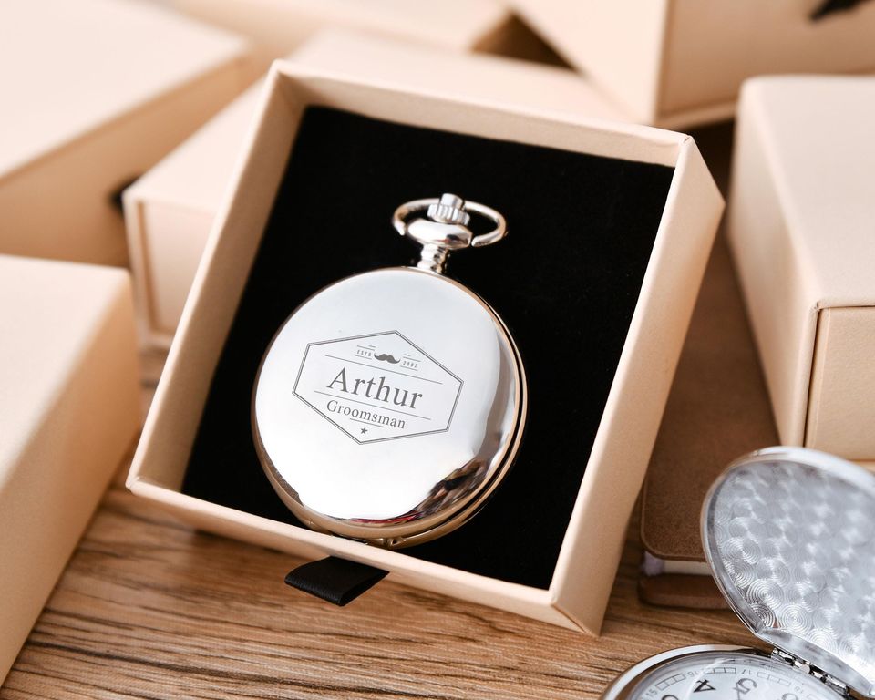 Personalized Pocket Watch for Groomsmen and Wedding Gifts