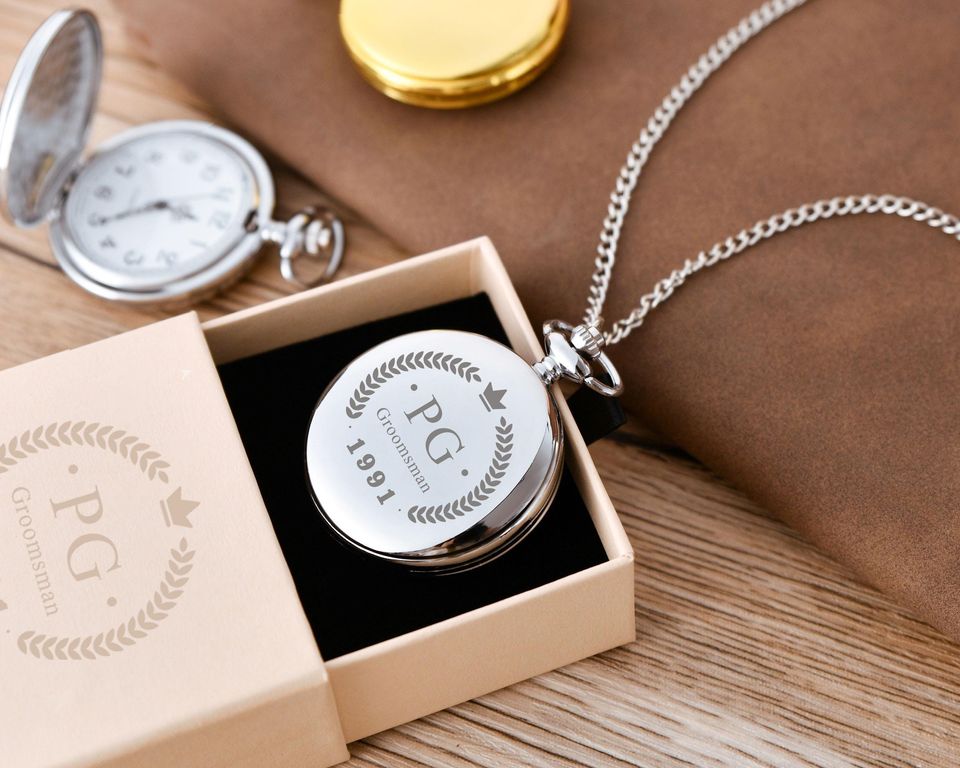 Personalized Pocket Watch for Groomsmen and Wedding Gifts