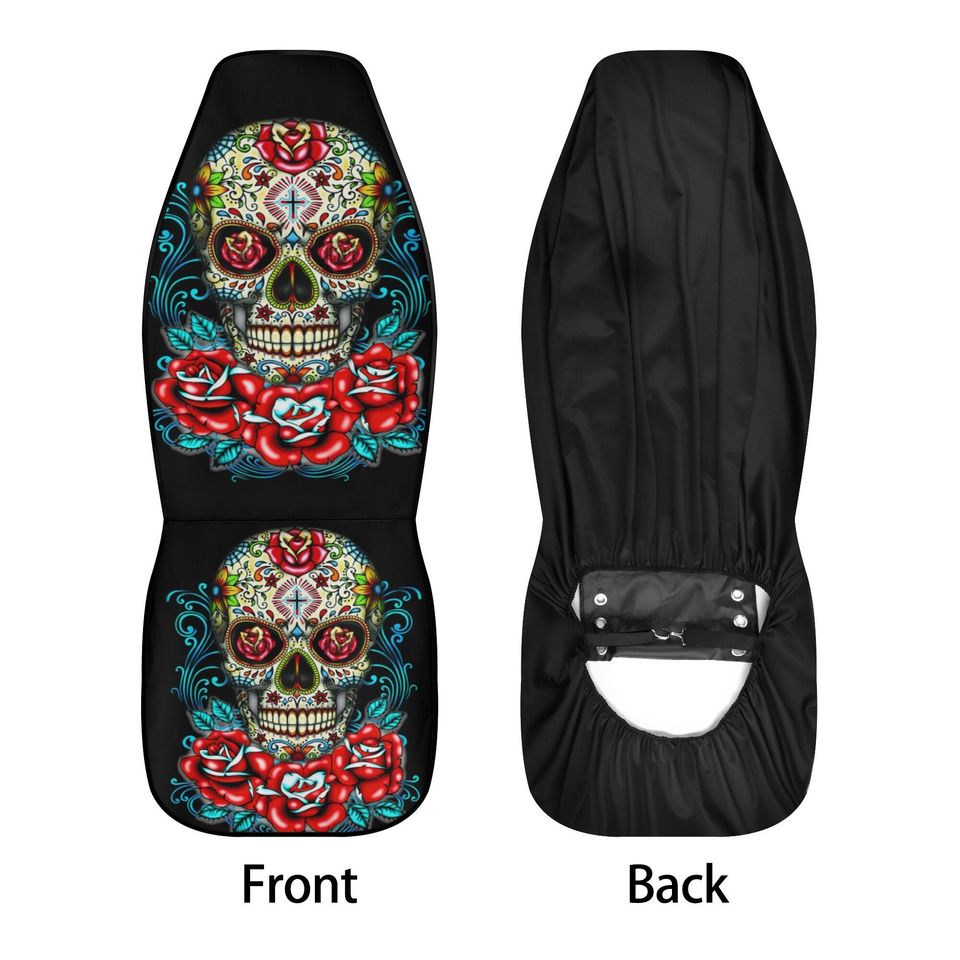 Rose sugar skull seat cover for car, floral sugar skull Seat Covers mat for car skull seat cover rug mat for car candy skull car seat covers