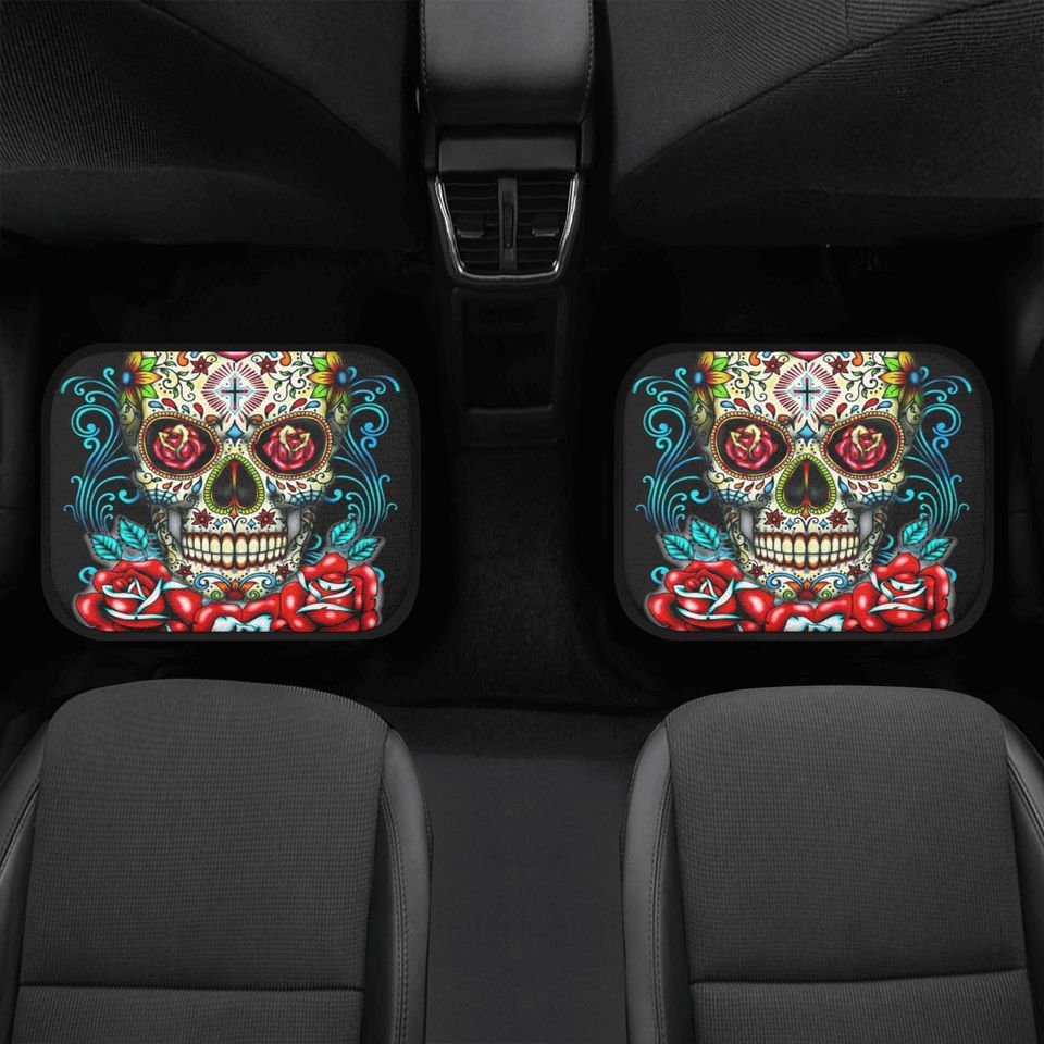 Rose sugar skull seat cover for car, floral sugar skull Seat Covers mat for car skull seat cover rug mat for car candy skull car seat covers