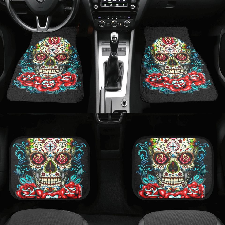 Rose sugar skull seat cover for car, floral sugar skull Seat Covers mat for car skull seat cover rug mat for car candy skull car seat covers