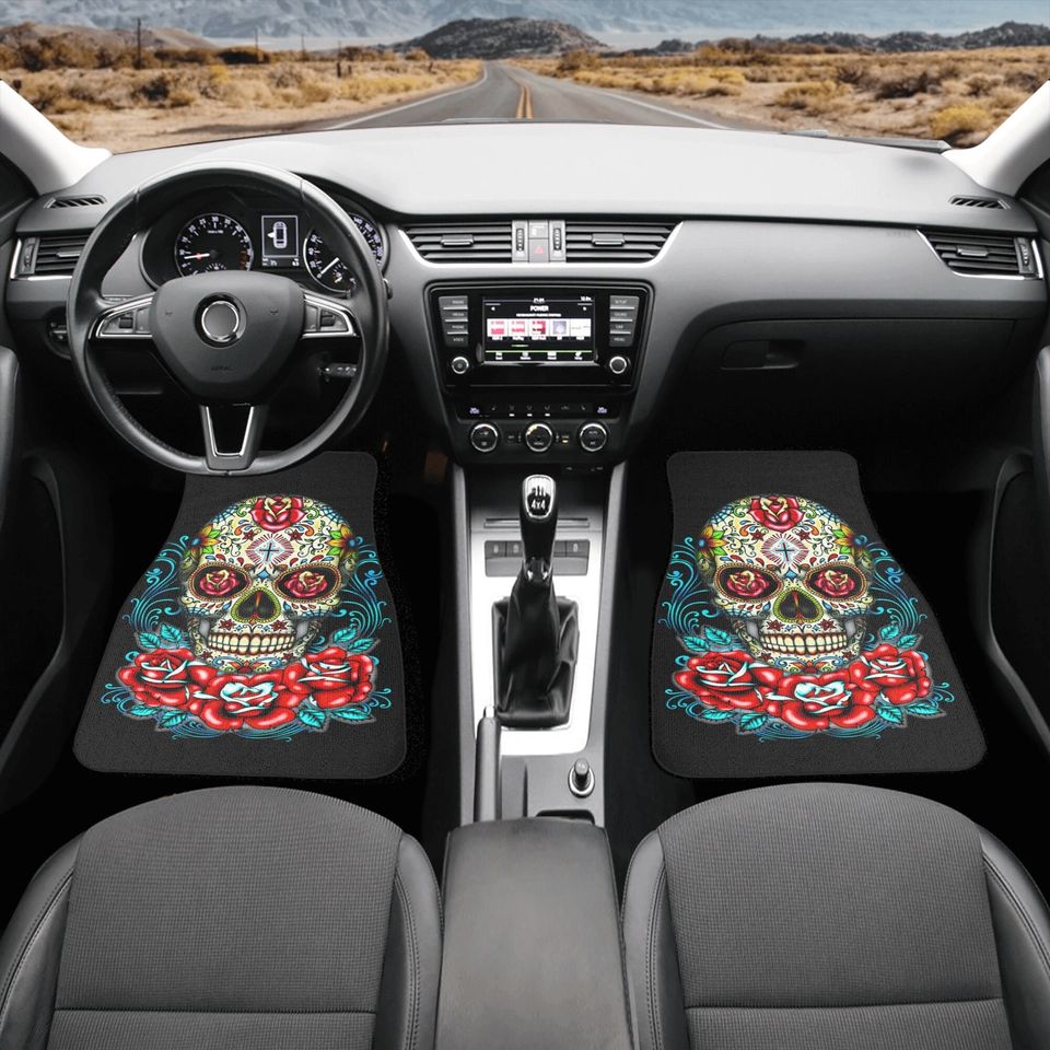 Rose sugar skull seat cover for car, floral sugar skull Seat Covers mat for car skull seat cover rug mat for car candy skull car seat covers