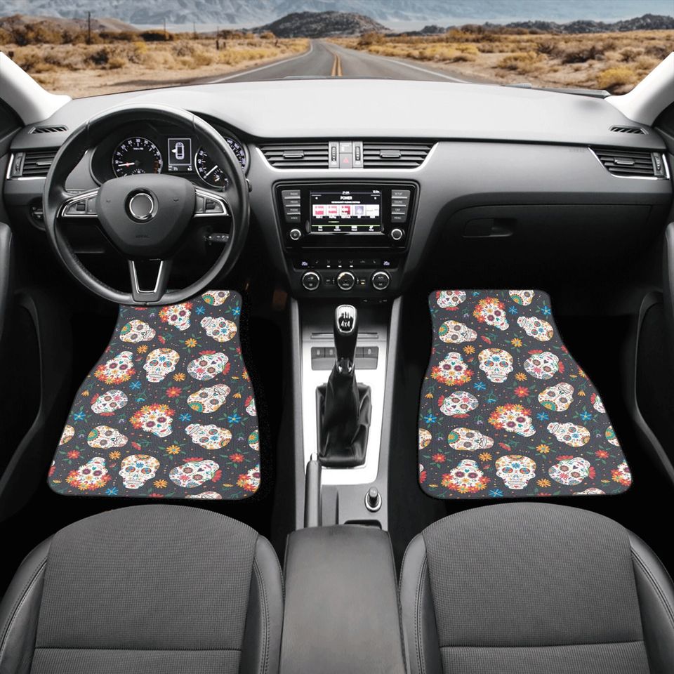 Mexico skull Car Seat Covers car mats, sugar skull car seat cover mats, Day of the dead gothic candy skull car seat protector covers mats