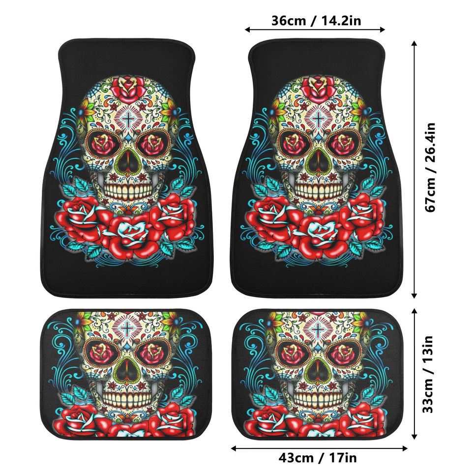 Rose sugar skull seat cover for car, floral sugar skull Seat Covers mat for car skull seat cover rug mat for car candy skull car seat covers
