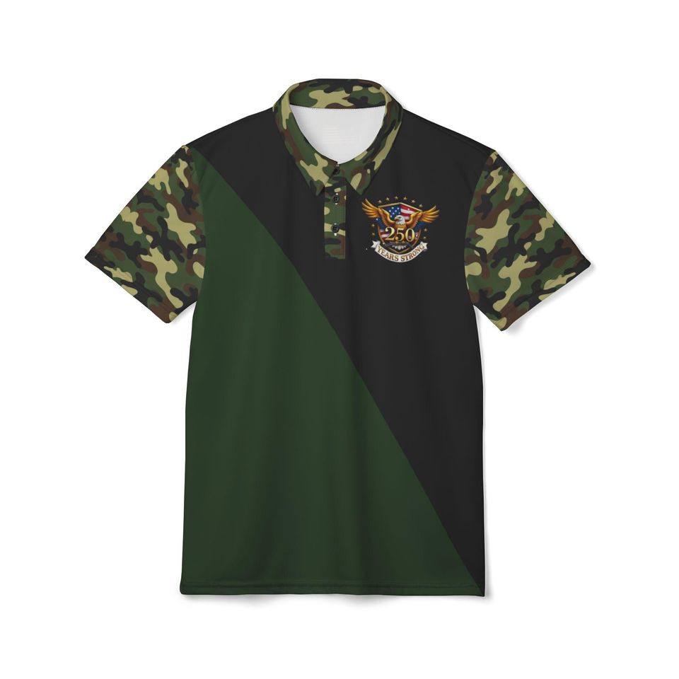 Eagle Emblem  USA 250 Camo Polo Shirt | Green Black Diagonal Panel ,Veteran Tops