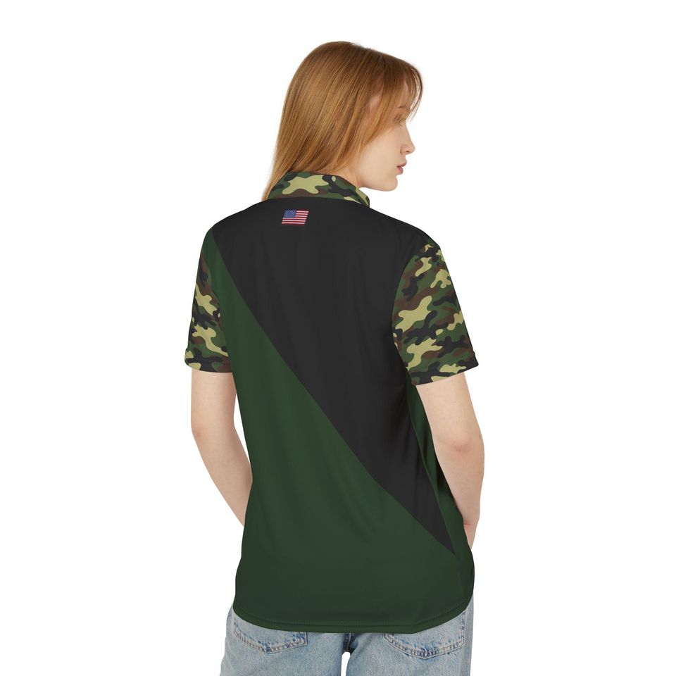 Eagle Emblem  USA 250 Camo Polo Shirt | Green Black Diagonal Panel ,Veteran Tops