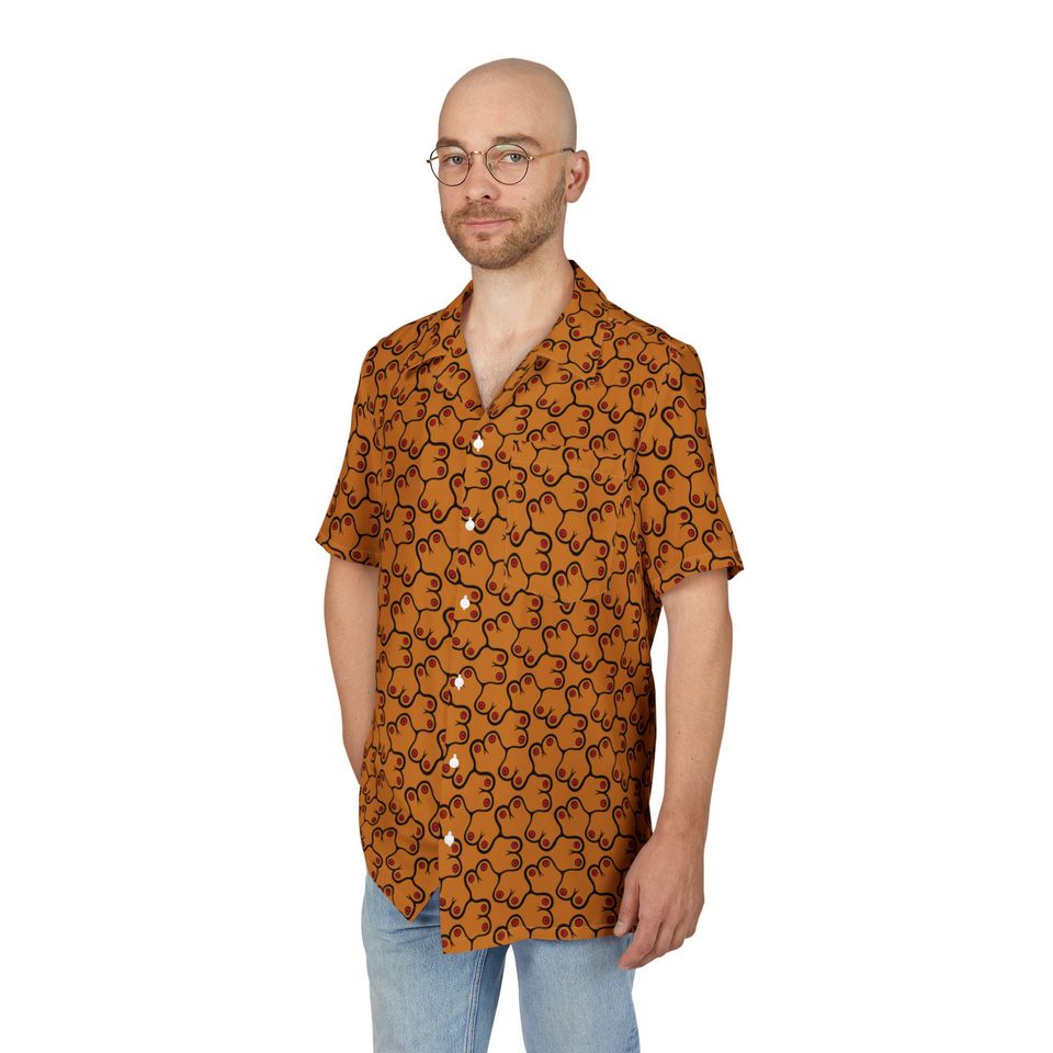 Subtle Boobie Pattern Hawaiian Shirt Tropical Button-Down