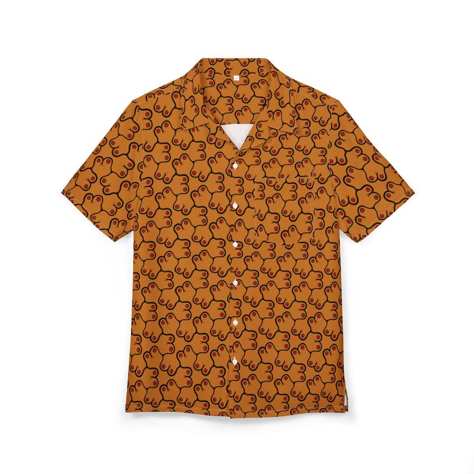 Subtle Boobie Pattern Hawaiian Shirt Tropical Button-Down