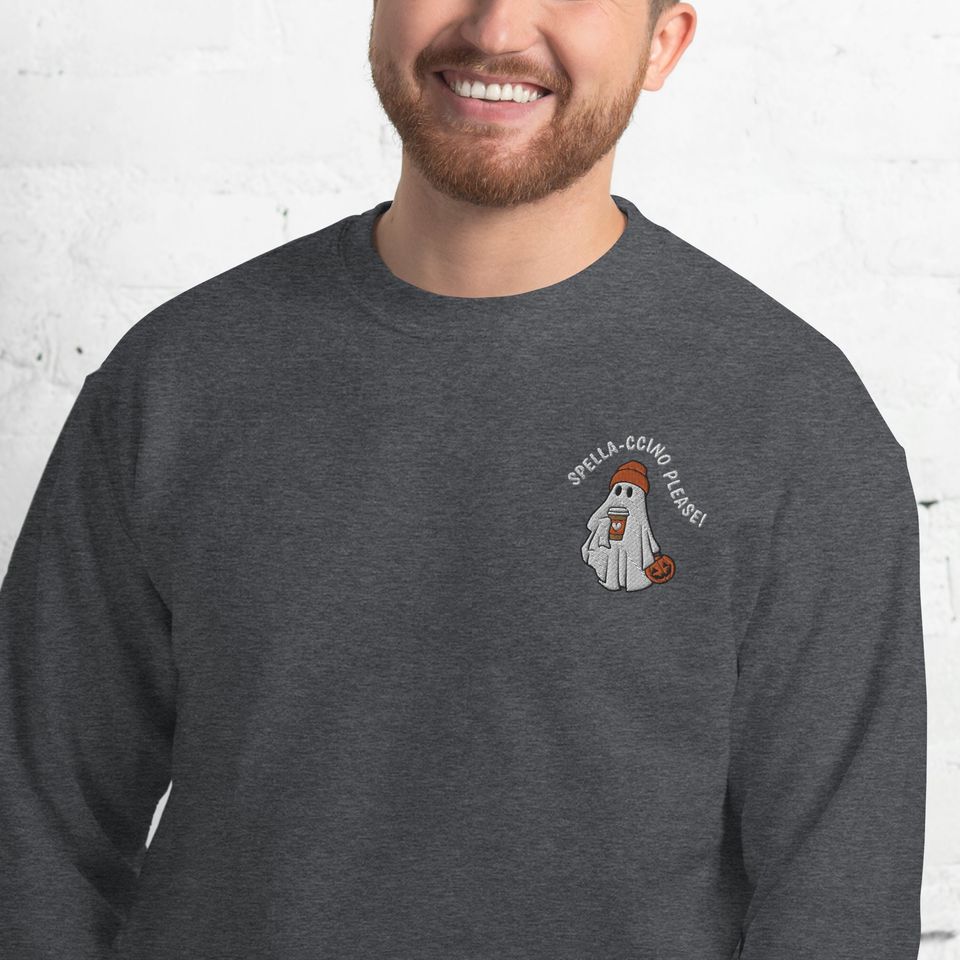 Halloween Ghost Embroidered Sweatshirt, Spella-ccino Coffee Sweatshirt, Cute Ghost
