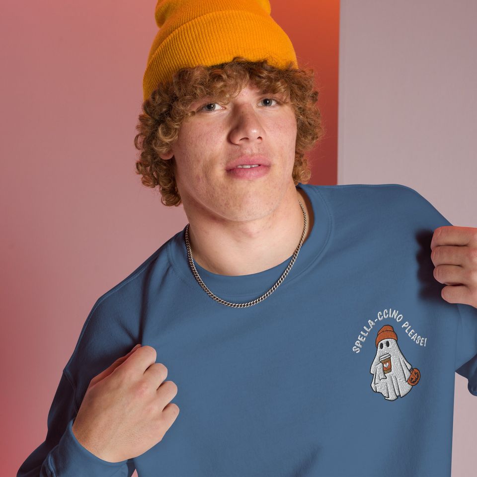Halloween Ghost Embroidered Sweatshirt, Spella-ccino Coffee Sweatshirt, Cute Ghost