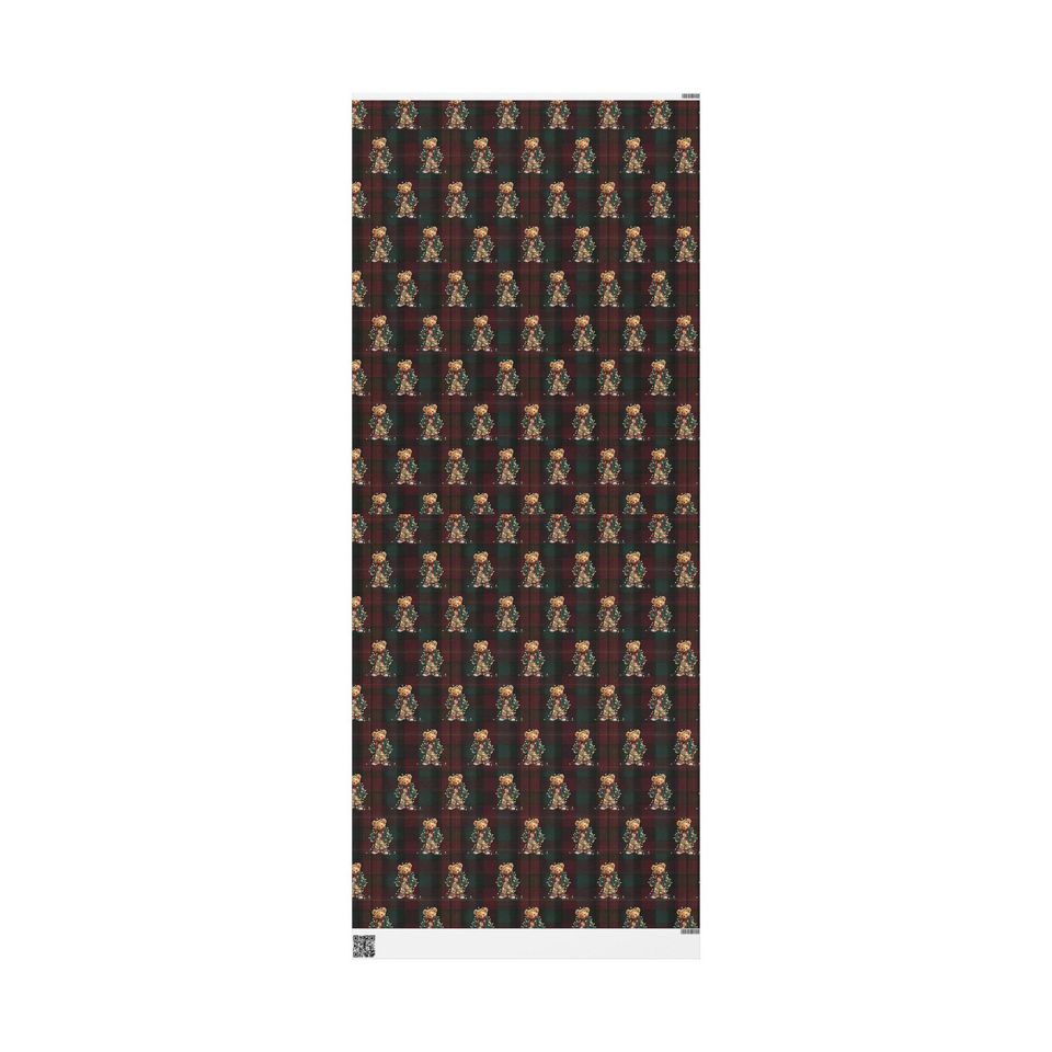 Traditional Bear Christmas Plaid Wrapping Paper Holiday Gift Wrap Tartan Gift Wrap Green Christmas Gift Wrap Christmas Wrapping Paper Plaid