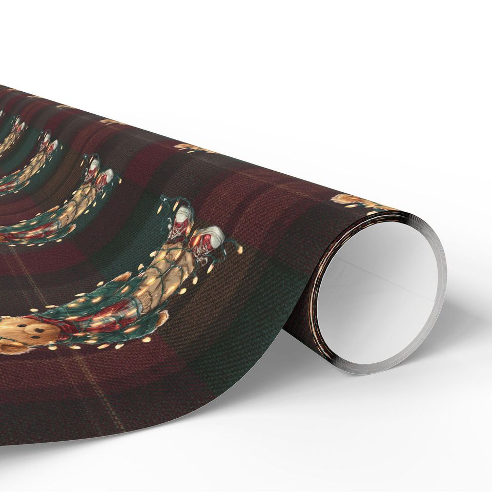 Traditional Bear Christmas Plaid Wrapping Paper Holiday Gift Wrap Tartan Gift Wrap Green Christmas Gift Wrap Christmas Wrapping Paper Plaid