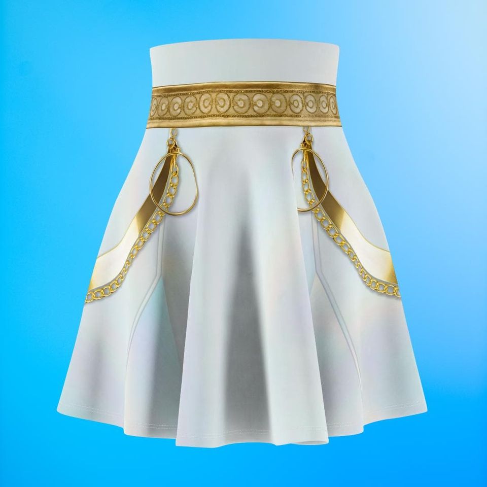 K-Pop White and Gold Cosplay Skater Skirt for Women