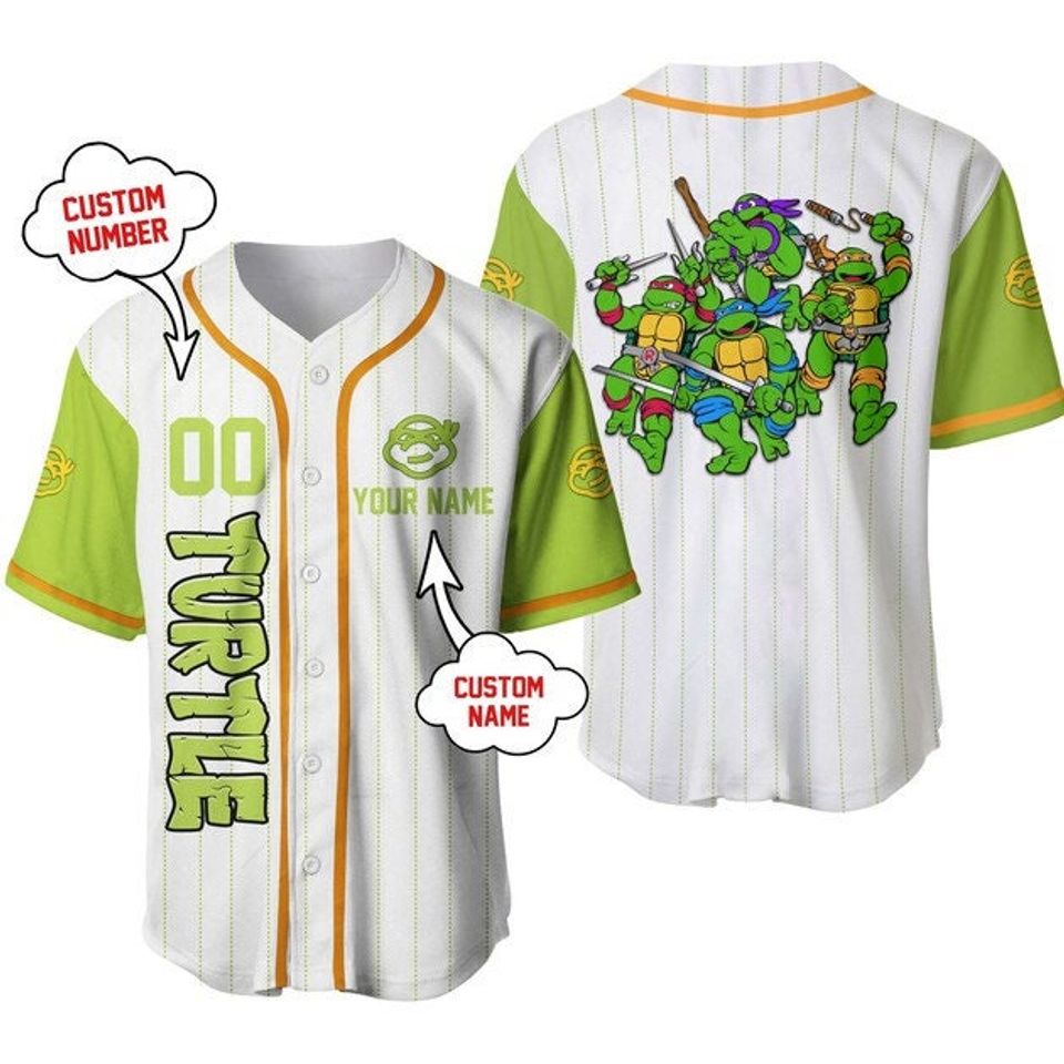 Ninja Turtle White Lime Green Disney Baseball Jersey, Custom Disney Shirts
